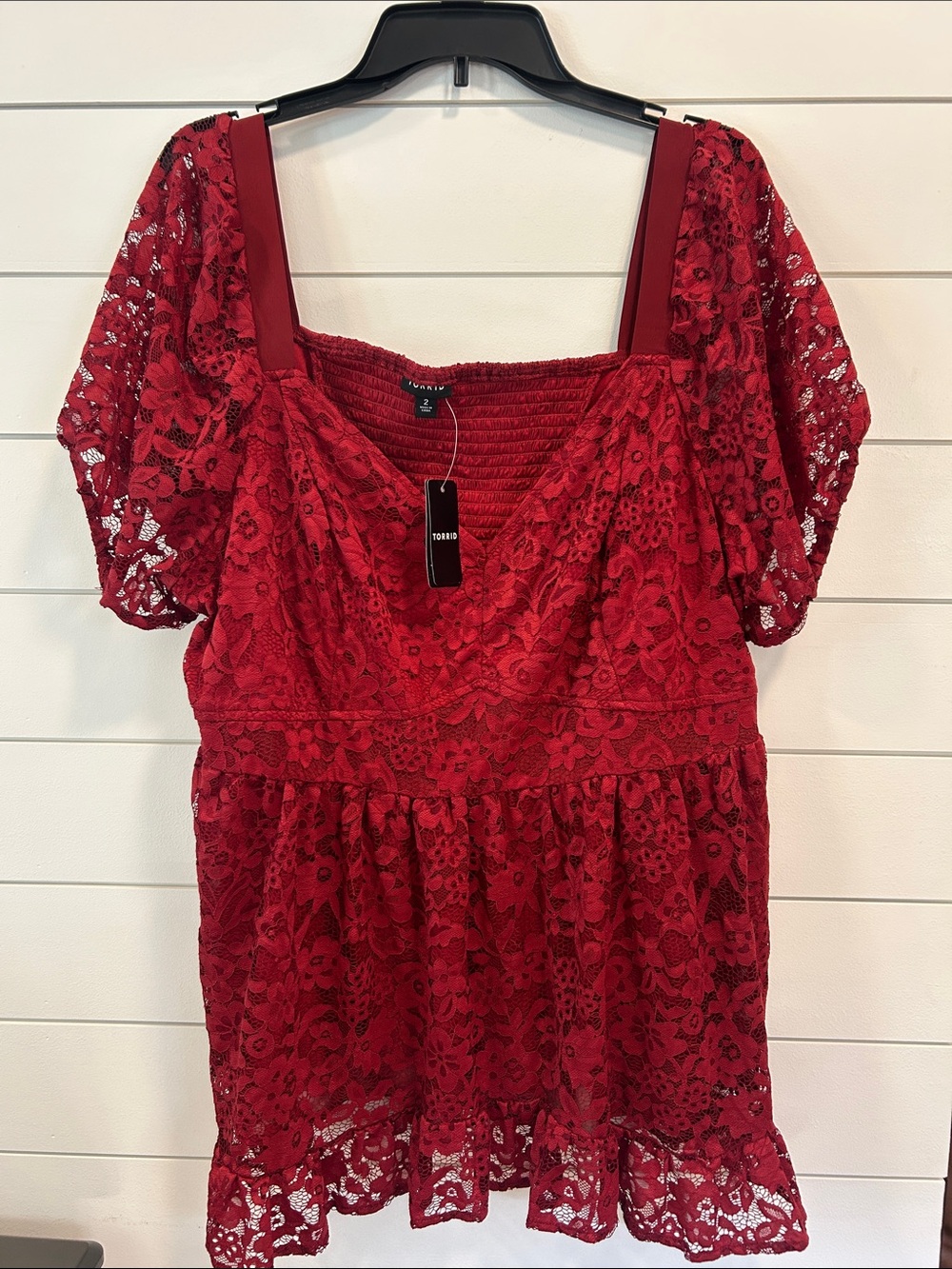 torrid wine Lace Square-Neck Puff Sleeve Tunic
